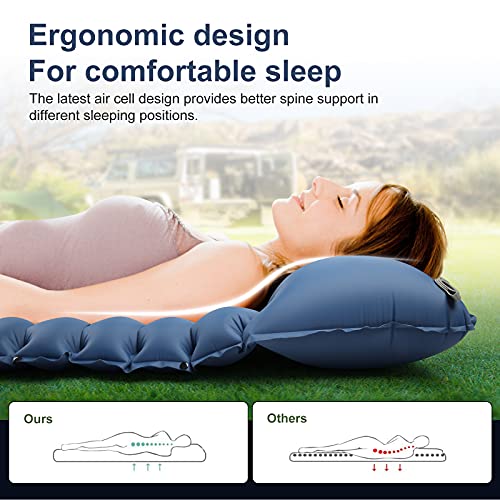 Awroutdoor Esterilla Camping con Almohadas, Esterilla Inflable Portatíl Colchón de Aire Hinchable Ultraligera y Plegable para Camping, Exteriores, Senderismo