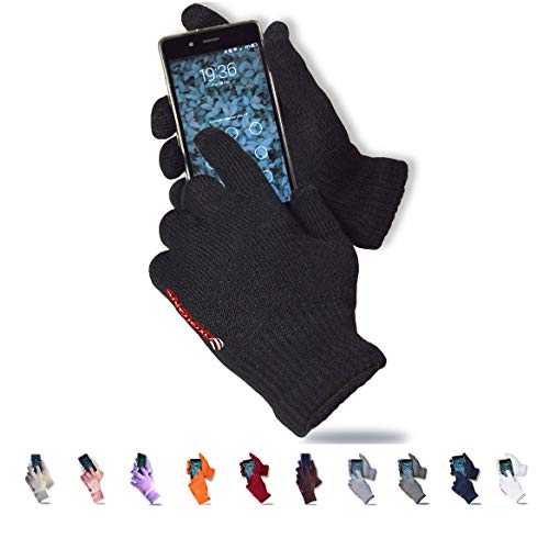 AXELENS Guantes Táctiles Invernales Calientes Cómodos Unisex Interno de Suave Felpa - para Smartphones, Teléfonos Móviles y Tablets - Universales Hombre Mujer - Confección Regalo Incluida - Negro