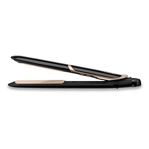 BaByliss ST393E Plancha de pelo profesional, iónica, placas flotantes extra largas de cerámica de titanio, 6 ajustes de 140ºC a 235ºC, modo intenso y protección