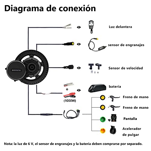 Bafang Bicicleta Eléctrica Motor Central BBS03B BBSHD Kit de Conversión 48V 1000W Motor Central con Batería de 52V 16Ah / 20Ah (Opcional) 48V1000W-C18-46T-120-52V 20AH