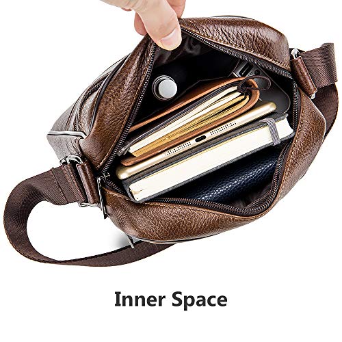 BAGZY Bolso Hombre Bolso Hombre Bandolera de Cuero Bandolera Hombre Piel Pequeño Messenger Hombre Piel Genuina Bolso de Negocios Regalo de Hombres Marrón