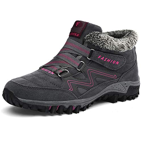 BaiMoJia Botas de Senderismo Nieve Mujer Cálidas Invierno Piel Forro Zapatillas de Senderismo Hombre Zapatos Trekking Gris Rosa 40 EU (Etiqueta 41)