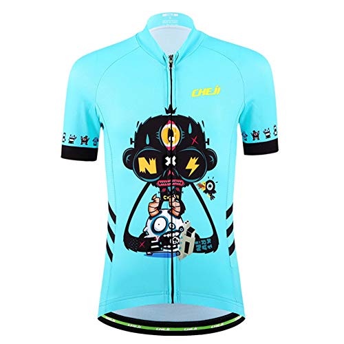 Baotung Maillot de ciclismo para niños, camiseta de manga corta y pantalón de ciclismo con almohadilla para el asiento, diseño de dibujos animados, talla 146 (etiqueta XXL)