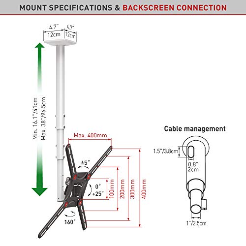 Barkan 3500 VESA - Soporte de Techo telescópico Giratorio e inclinable para TV de 29 a 65 Pulgadas (74 a 165 cm)