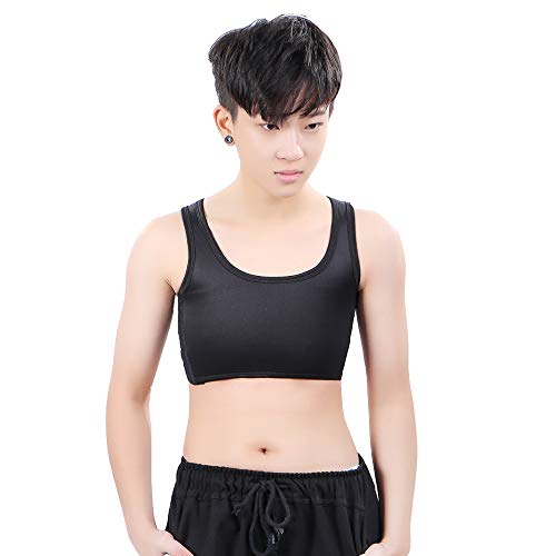 BaronHong Tomboy Trans Lesbian Media Longitud Cuello Pectoral Banda elástica Fuerte (Negro, S)