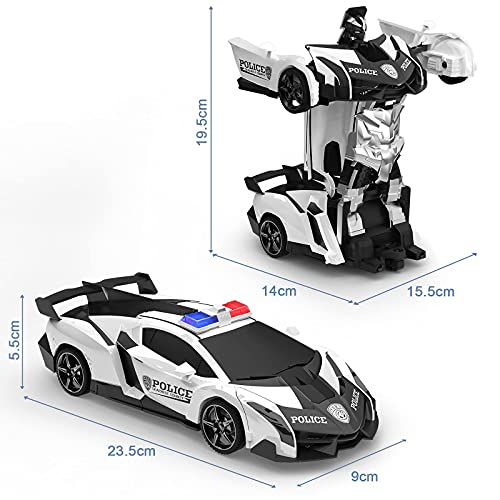 Baztoy Coche Teledirigido, 2 in 1 Coche & Robot Coches Policia Transformable, 2.4GHz Coche Radiocontrol con 360° Rotazione, Coches de Juguetes Niños 3-12 Años para Regalo Navidad Juegos