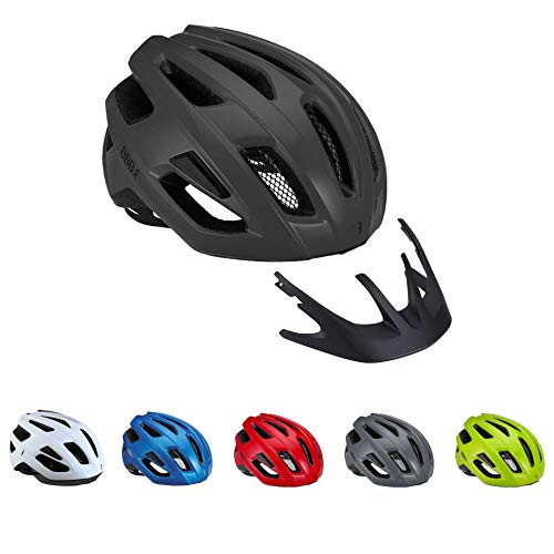 BBB Cycling Bike Kite 2.0 BHE-29B Casco de ciclismo de carretera y montaña Protección de seguridad con mosquiteros Visera desmontable ligera Certificado CE Hombres Mujeres Talla M (55-58cm) Negro mate