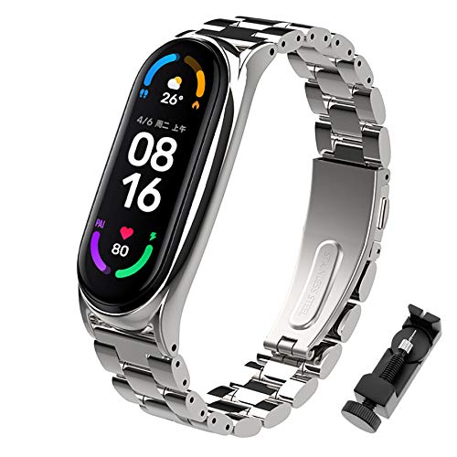 BDIG Correa Compatible Mi Band 5 & Mi Band 6 Correas Metal, Pulsera de Acero Inoxidable Agradable para MiBand 6/5 Correa (No Host), Plata