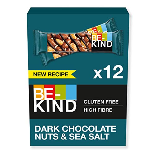 BE-KIND Barrita Ceareale con Frutos Secos Tostados, Chocolate Negro y Sal Marina, Sin Gluten, Alto Contenido de Fibra, 12 X 40g Barras