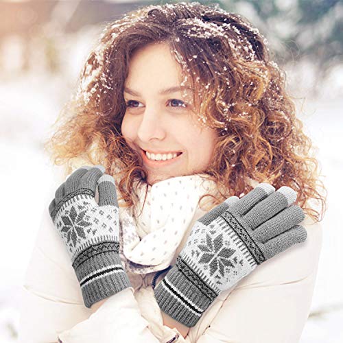 Bearbro Guantes de Pantalla Táctil de Invierno Impresión de Flores, 2 Pares de Mujeres Guantes para Pantalla Táctil Guantes de Punto Estirables Navidad Guantes para Iphone Ipad PC