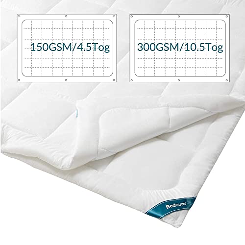 Bedsure Edredón Relleno Nórdico Cama 80 4 Estaciones - Bedding Edredón Reversible Doble 150+300 gr/m² de 135x200 cm Fibra Suave y Antiacaro, Caliente y Cómodo Blanco