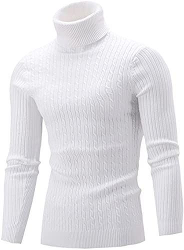 Belovecol Suéteres de Cuello Alto para Hombre, Suaves y cálidos, de Punto, con Cuello de Tortuga, Blanco, L