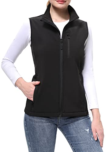 BenBoy Chaleco Mujer Softshell Chaqueta sin Mangas Polar con Cremallera Completa Multibolsillos Chaleco,MJ22157W-Black-L