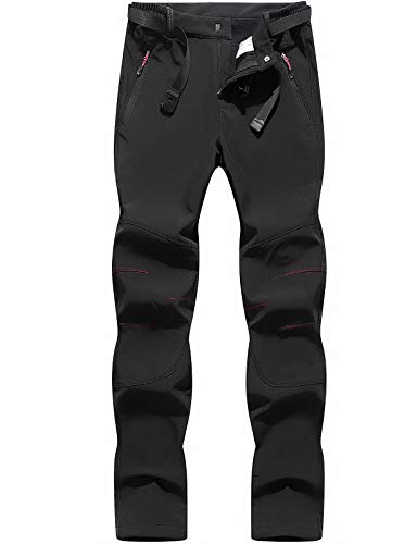 BenBoy Mujer Trekking Pantalones de Nieve Montaña Impermeables Calentar Pantalones Invierno Softshell Escalada Senderismo Esquiar Aire Libre KZ2776W-Black-L