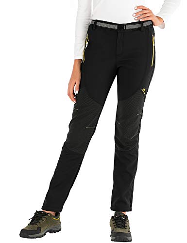 BenBoy Pantalones de Nieve Montaña Mujer Impermeables Invierno Calentar Pantalones Trekking Escalada Senderismo Esquiar Softshell,KZ16607W-Black2-M