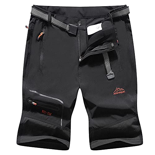 BenBoy Pantalones Trekking Trabajo Hombre Impermeables Convertible Pantalones Cortos Montaña Escalada Senderismo Transpirable Ligero Secado Rápido Pantalon Aire Libre KZ2342M-Black-XL