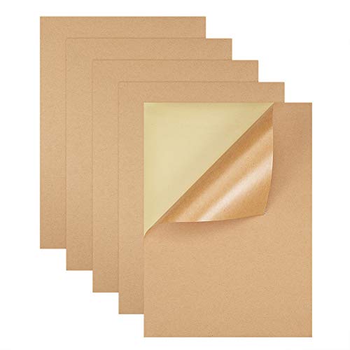 BENECREAT 50 Hojas Etiqueta Adhesiva Craft en Blanco Pegatina Adhesiva Papel de A4 de Papel Apto para Impresión Láser Se Puede Cortar para Manualidad Marca Marrón 21x29.5cm