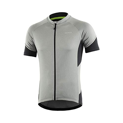 BERGRISAR Hombres Básicos Ciclismo Jerseys Manga Corta Bicicleta Bicicleta Camisa Bolsillos Cremallera, gris, Large