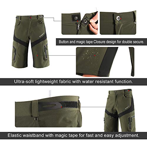 BERGRISAR - Pantalones cortos de ciclismo para hombre, ideales para MTB y bicicletas de montaña, bolsillos con cremallera (1806BG) - verde - Large