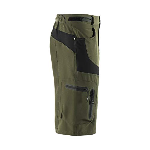 BERGRISAR - Pantalones cortos de ciclismo para hombre, ideales para MTB y bicicletas de montaña, bolsillos con cremallera (1806BG) - verde - Large