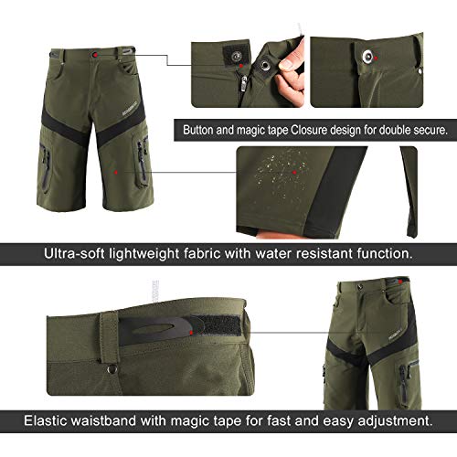 BERGRISAR - Pantalones cortos de ciclismo para hombre, ideales para MTB y bicicletas de montaña, bolsillos con cremallera (1806BG) - verde - X-Large