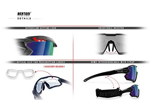 BERTONI Gafas Ciclismo Running MTB Esquí Tennis Padel Polaridas Fotocromaticas Mod. Quasar (Negro/Fotocromaticas Polarizadas)