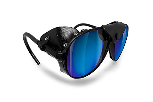 BERTONI Gafas Polarizadas Montaña Glaciar Esqui Alpinismo Trekking Climbing - Mod. Alps Italy (Negro - Espejo Azul Polarizado)