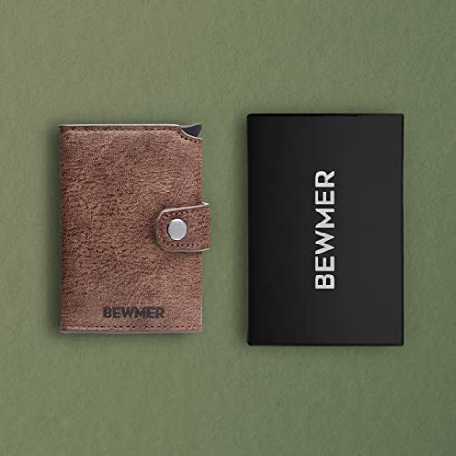 BEWMER-2 Cartera Tarjetero para Hombre y Mujer con Monedero | Billetera Minimalista Porta Tarjetas de Crédito con Protección RFID, Billetes, Monedas | DISEÑO Italiano Marrón