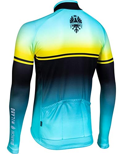 BIANCHI MILANO - Camiseta térmica de manga larga fabricada en Italia, modelo Santer, color negro, azul y amarillo, talla L.