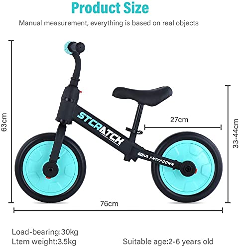 Bicicleta de Equilibrio 4 en 1, Triciclo para bebé con Pedales Desmontables y Ruedas auxiliares, Asiento Ajustable para niños de 2 a 5 años