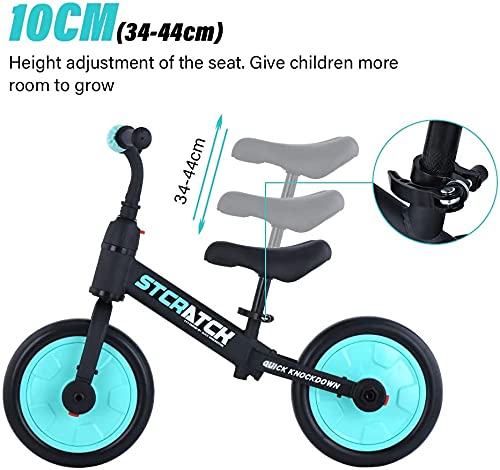 Bicicleta de Equilibrio 4 en 1, Triciclo para bebé con Pedales Desmontables y Ruedas auxiliares, Asiento Ajustable para niños de 2 a 5 años