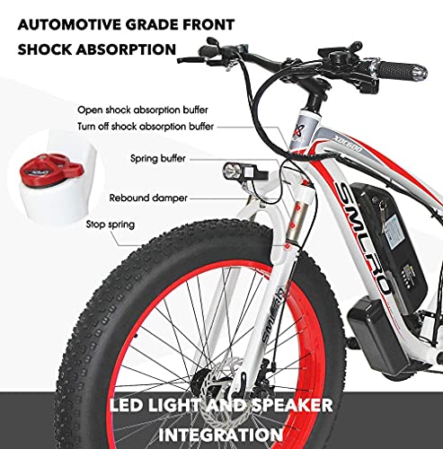 Bicicleta Eléctrica E-MTB 26", Bicicleta de Montaña con 4,0 Neumáticos Gordos Batería Litio 48V 13Ah, 80N.m, Shimano 21vel, Freno de Disco, EU Warehouse (Rojo)