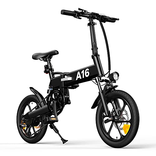 Bicicleta eléctrica Plegable ADO A16, Bicicleta eléctrica para Ciudad de 250 W, con Batería Extraíble de 36 V / 7,8 Ah, Caja de Cambios Shimano de 7 Velocidades, Velocidad Máxima de 25 km/h