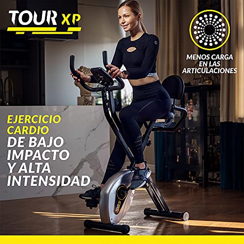 Bicicleta Estática Tour XP de Bluefin Fitness / Fitness en Casa / Estructura de Acero / Plegable / 8 Niveles de Resistencia / Sensores de Ritmo Cardiaco / App Kinomap / 5 Años de Garantía / LCD