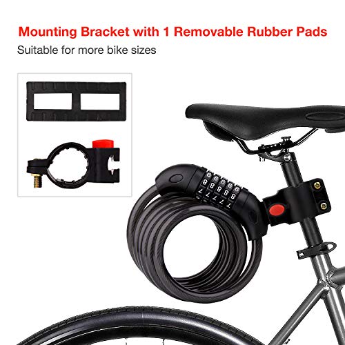 BIGLUFU Bike Cable Lock Cerraduras para Scooter de Bicicleta Cadena Extra Larga de 4 pies / 120 cm con combinación de 5 dígitos, Cables de Servicio Pesado de 0,5"/ 12 mm de diámetro Trenzado de Acero