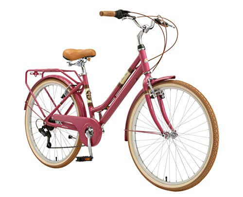 BIKESTAR Bicicleta de Paseo Aluminio Rueda de 26" Pulgadas | Bici de Cuidad Urbana 7 Velocidades Vintage para Mujeres | Púrpura