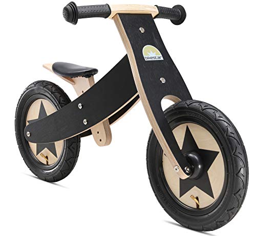 BIKESTAR Bicicleta sin Pedales para niños y niñas | Bici Madera 12 Pulgadas a Partir de 3-4 años | 12" Edición Marco Ajustable Negro