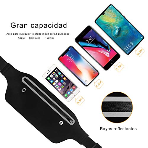 Bioasis Riñonera Deportiva, cinturón de Deporte, Mujer/Hombre, elástica, transporable y Impermeable, con Agujero de Auriculares, para el Correr, Aptitud, Ciclismo