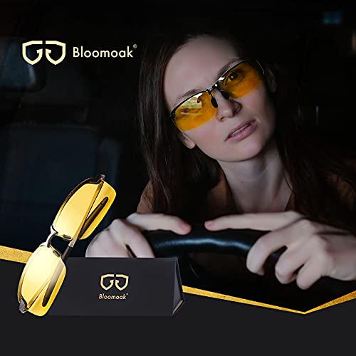 Bloomoak Gafas Nocturna | Gafas de sol - Para la pesca/Conducción nocturna/Reducción de riesgos | Antideslumbrantes/Protección UV400 de Ojos/HD Vision nocturna/Marco de metal/Unisexo