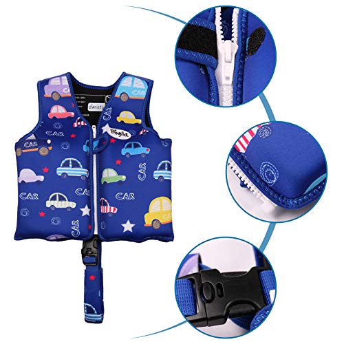 Boglia Niño Chaleco para Nadar, Floaties para los niños, Kid Chaleco Floation Traje de baño con Correa Ajustable de Seguridad para los niños Unisex, Sky Blue Car S