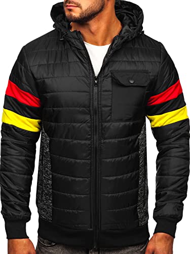 BOLF Hombre Chaqueta acolchada de Entretiempo con Capucha Cierre de Cremallera Cazadora Aviador Sweatshirt Ropa de Abrigo Plumas Jacket Outdoor Básico Estilo Diario M10021 Negro L [4D4]