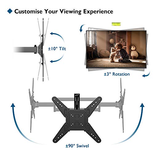 BONTEC Soporte TV Pared para Televisores Planos/Curvos con LED/LCD de 26-55 Pulgadas, Máx VESA 400x400mm, Inclinación/Giro/Rotación, hasta 45kgs,Nivel de Burbuja