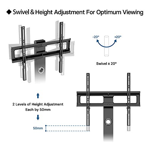 BONTEC Soporte TV Suelo con 2 Estantes de Vidrio Templado para Pantallas LCD de 30 a 65 Altura Ajustable, VESA 600 x 400 mm hasta 40 kg