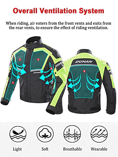 BORLENI Chaqueta de Motocicleta de Moto para Hombre, Respirable, Armadura Protección, reflexión de Alto Brillo, para Verano Primavera otoño L