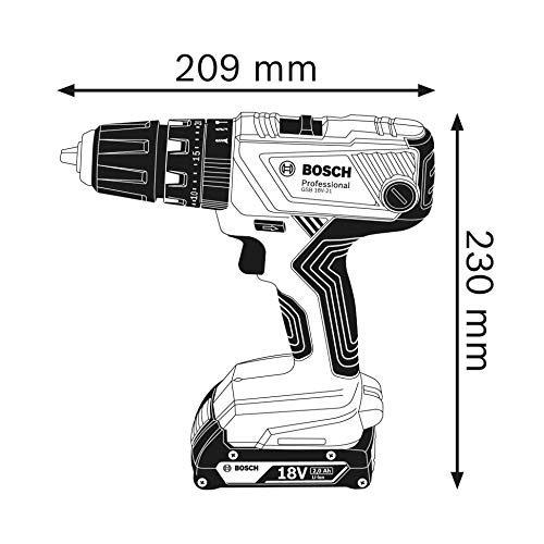 Bosch Professional 18V System Taladro percutor a batería GSB 18V-21 (incl. batería de 2x2,0 Ah, juego de accesorios de 40 piezas, en L-BOXX 136) - Amazon Exclusive Set