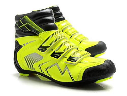 Botas de ciclismo de invierno para bicicleta de carretera y de carretera para hombre y mujer compatible con sistema SPD y Look, amarillo, 44 EU