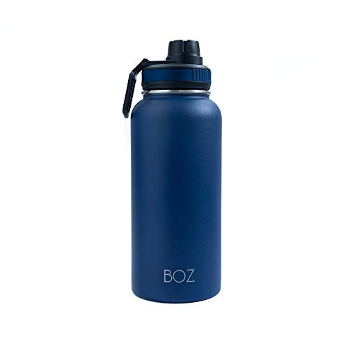 BOZ Botella de agua de acero inoxidable XL – Monaco Blue (1 L / 32 onzas) de boca ancha, sin BPA, doble pared aislada al vacío, 1 l, botellas de agua de metal de 1 litro