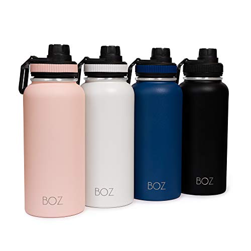 BOZ Botella de agua de acero inoxidable XL – Monaco Blue (1 L / 32 onzas) de boca ancha, sin BPA, doble pared aislada al vacío, 1 l, botellas de agua de metal de 1 litro