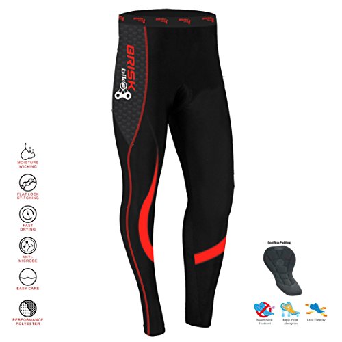 Brisk Bike Mallas térmicas de ciclismo Leggings largos de ciclismo Mallas de ciclismo acolchadas para ciclista profesional Pantalones Ropa de bicicleta de montaña (Black/Red, L)