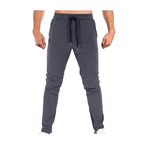 BROKIG Pantalones deportivos para hombre de gimnasio, pantalones de correr con bolsillos dobles, Gris Sombra, 34-37
